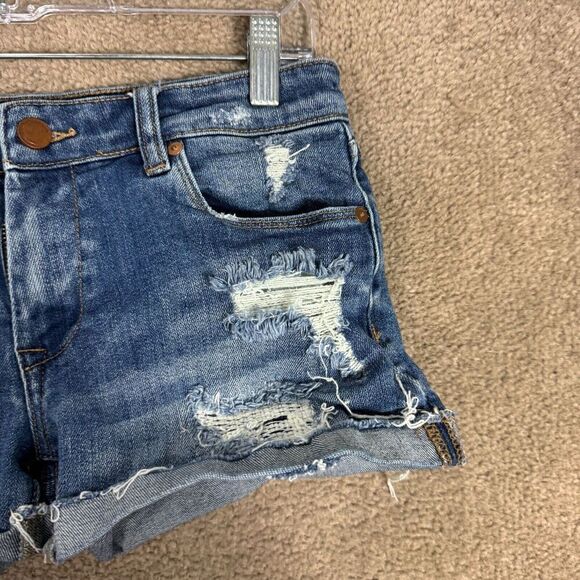 BlankNYC Fulton Jean Shorts Womens Size 26 Blue Distressed Denim 2" Rolled Hem‎ - Picture 4 of 11